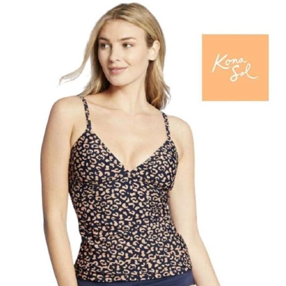 Hardly Worn! Kona Sol Cheetah Print Tankini Bathing Suit Swim Top Size Medium - Picture 1 of 10